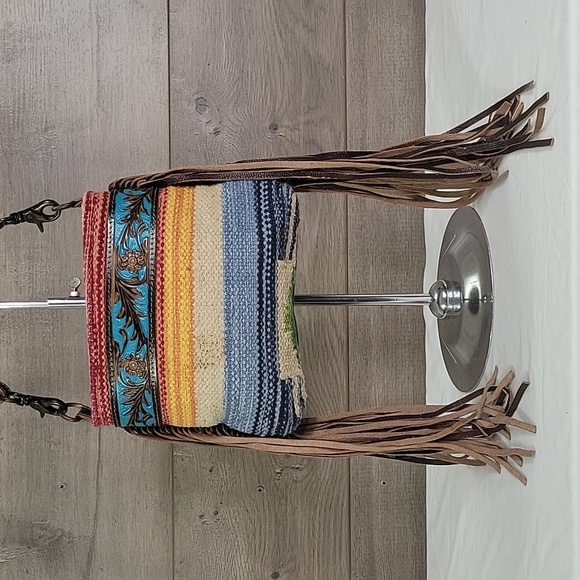 Myra B. Canvas Fringe Leather Crossbody Shoulder Bag - Picture 2 of 12